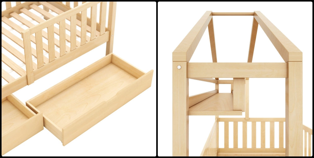 Junior SkandiHáz – tömör fenyő házikó ágy fiókokkal | Sincere