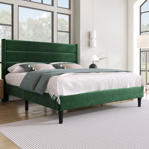 Elegante bársonyos minimalista Ágykeret párnázott fejvéggel, ágyráccsal | Sincere