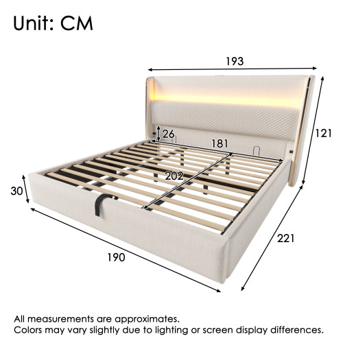 Hidrax modern hidraulikus ágy – magas fejtámlával, LED-világítással, USB/Type-C töltőkkel és tágas tárolóval | Sincere