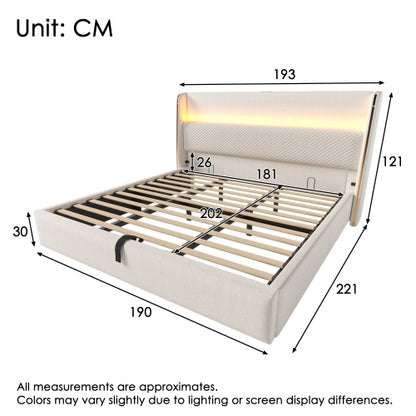 Hidrax modern hidraulikus ágy – magas fejtámlával, LED-világítással, USB/Type-C töltőkkel és tágas tárolóval | Sincere