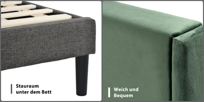 Elegante bársonyos minimalista Ágykeret párnázott fejvéggel, ágyráccsal | Sincere