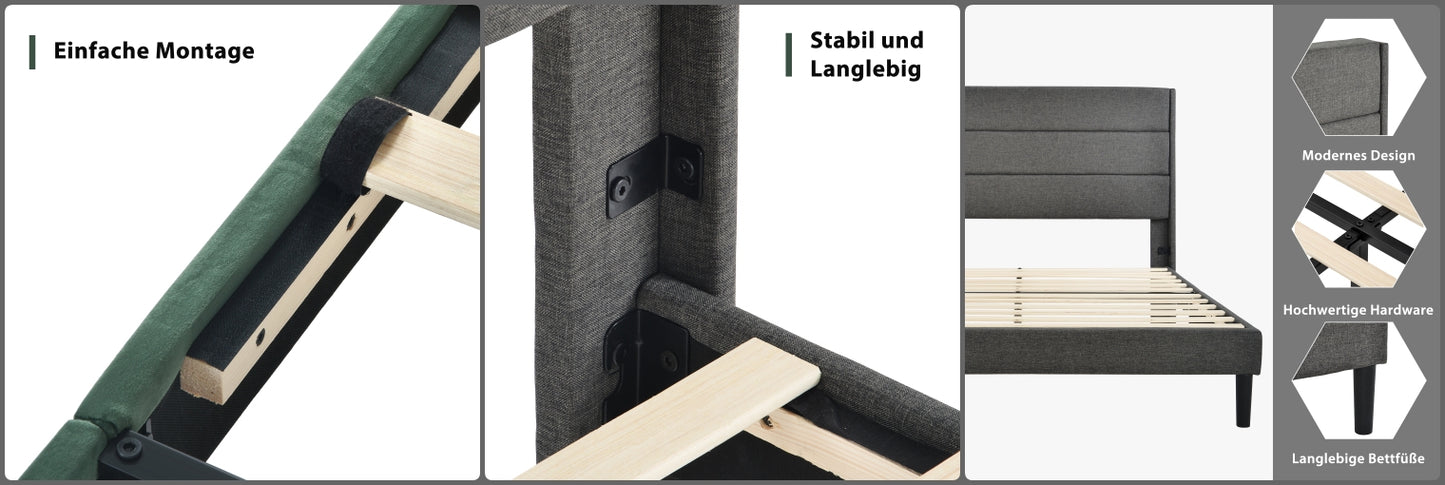 Elegante bársonyos minimalista Ágykeret párnázott fejvéggel, ágyráccsal | Sincere