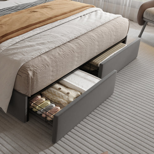 Somnia modern kárpitozott ágykeret, bársony huzattal, USB-csatlakozóval, fejtámla-tárolóval és 4 fiókos alsó résszel | Sincere