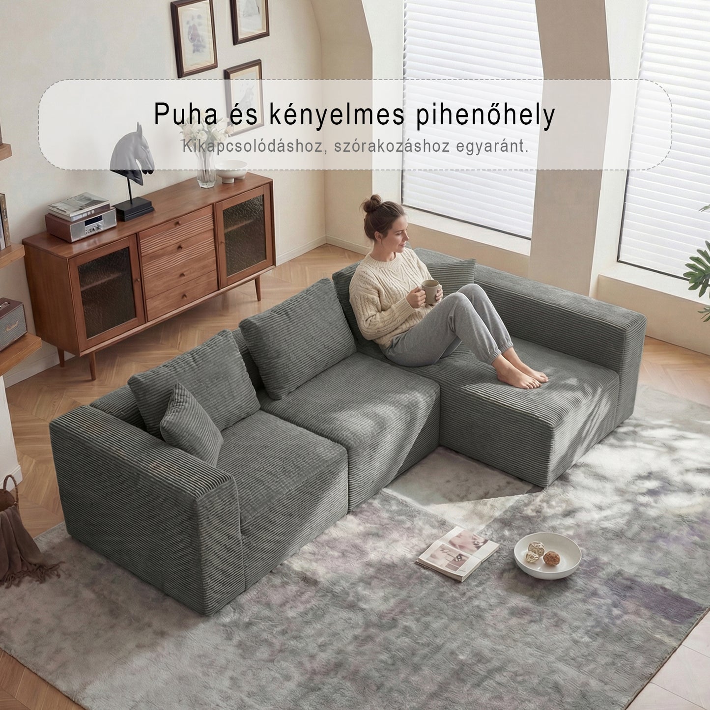 Cordelia sarokkanapé ággyá alakítható  fekvőrésszel – kordbársony huzattal | Sincere
