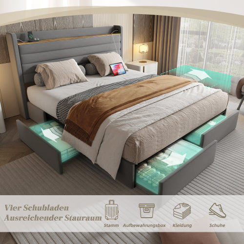 Somnia modern kárpitozott ágykeret, bársony huzattal, USB-csatlakozóval, fejtámla-tárolóval és 4 fiókos alsó résszel | Sincere