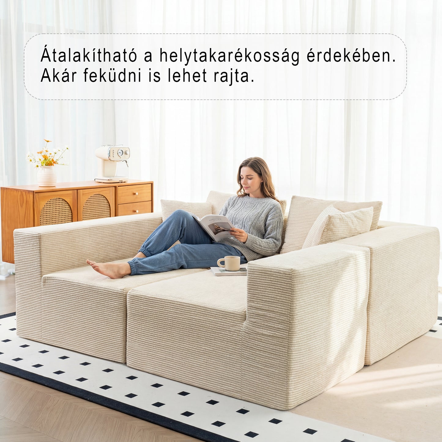 Cordelia sarokkanapé ággyá alakítható  fekvőrésszel – kordbársony huzattal | Sincere
