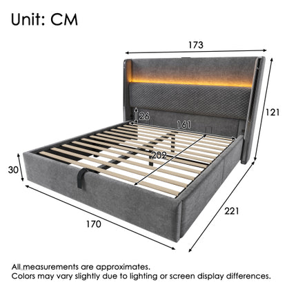 Hidrax modern hidraulikus ágy – magas fejtámlával, LED-világítással, USB/Type-C töltőkkel és tágas tárolóval | Sincere