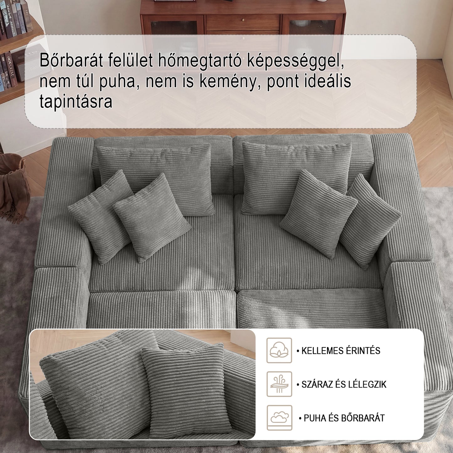 Cordelia sarokkanapé ággyá alakítható  fekvőrésszel – kordbársony huzattal | Sincere