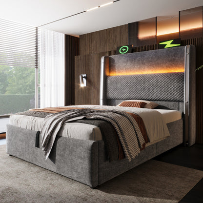 Hidrax modern hidraulikus ágy – magas fejtámlával, LED-világítással, USB/Type-C töltőkkel és tágas tárolóval | Sincere