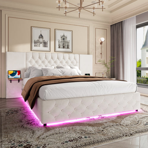 Bedora ágykeret széles fejtámlával, LED-világítással, USB-csatlakozóval és hidraulikus tárolóval | Sincere