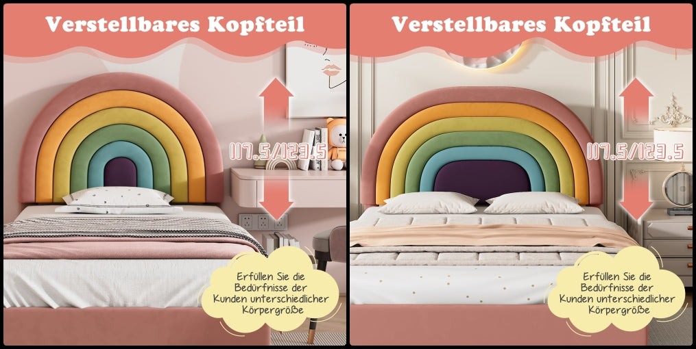 Iris kárpitozott ágy, fa lamellákkal és fémvázzal | Sincere