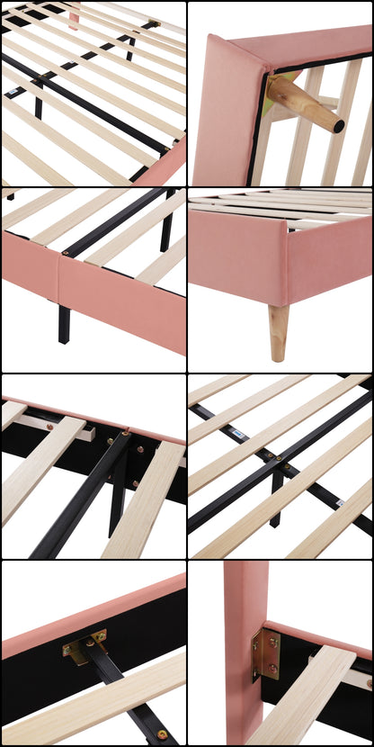 Iris kárpitozott ágy, fa lamellákkal és fémvázzal | Sincere