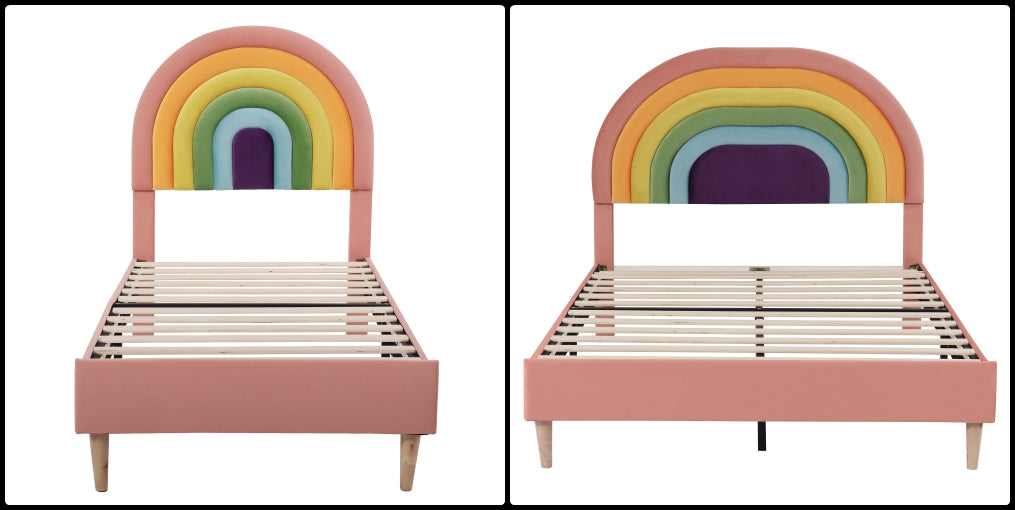 Iris kárpitozott ágy, fa lamellákkal és fémvázzal | Sincere