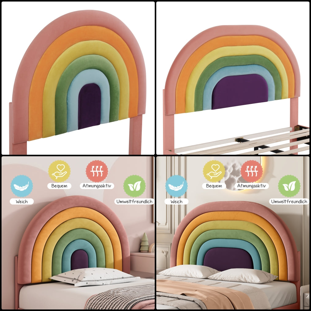 Iris kárpitozott ágy, fa lamellákkal és fémvázzal | Sincere