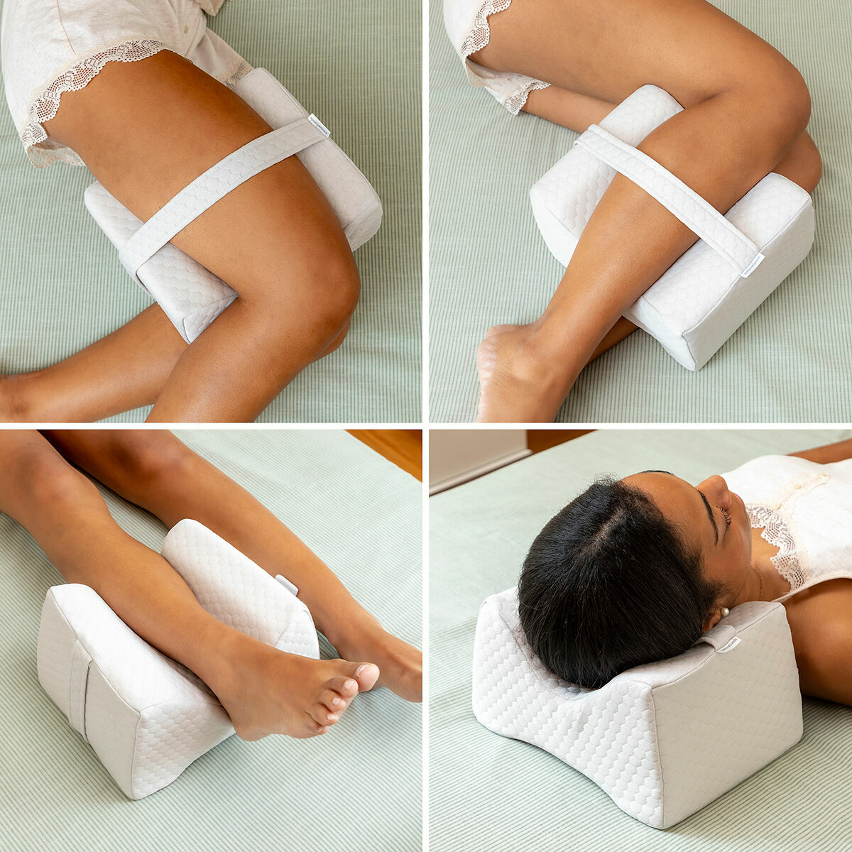 SleepSupport – Testtartást támogató memóriahab térd- és lábpárna rögzítőpánttal | Sincere