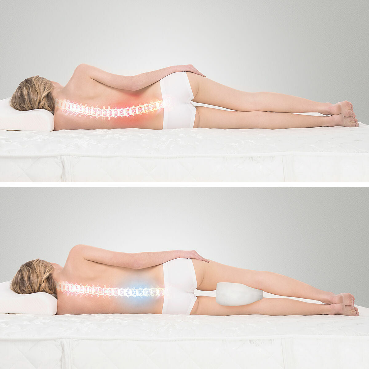 SleepSupport – Testtartást támogató memóriahab térd- és lábpárna rögzítőpánttal | Sincere