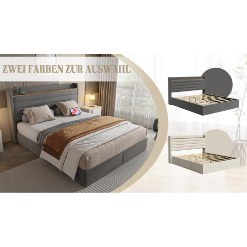 Somnia modern kárpitozott ágykeret, bársony huzattal, USB-csatlakozóval, fejtámla-tárolóval és 4 fiókos alsó résszel | Sincere