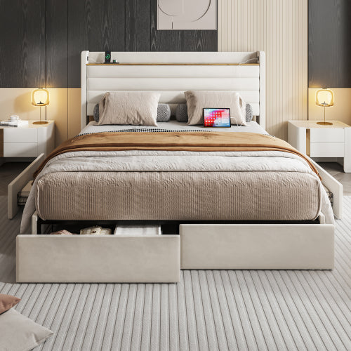 Somnia modern kárpitozott ágykeret, bársony huzattal, USB-csatlakozóval, fejtámla-tárolóval és 4 fiókos alsó résszel | Sincere
