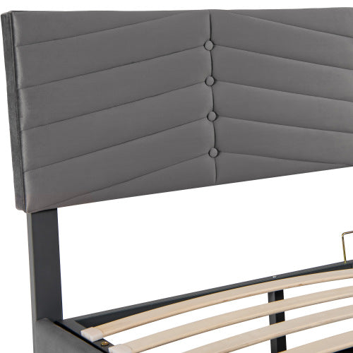 Velaro kárpitozott ágy, hidraulikus tárolóval, fa lamellákkal és fémvázzal | Sincere