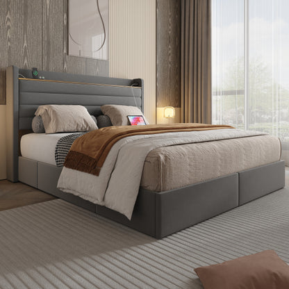 Somnia modern kárpitozott ágykeret, bársony huzattal, USB-csatlakozóval, fejtámla-tárolóval és 4 fiókos alsó résszel | Sincere