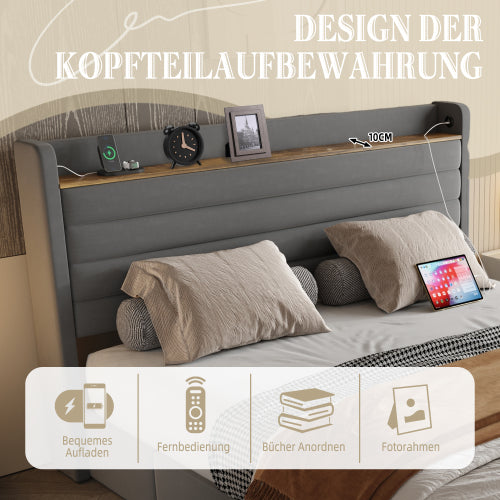 Somnia modern kárpitozott ágykeret, bársony huzattal, USB-csatlakozóval, fejtámla-tárolóval és 4 fiókos alsó résszel | Sincere