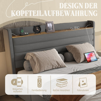 Somnia modern kárpitozott ágykeret, bársony huzattal, USB-csatlakozóval, fejtámla-tárolóval és 4 fiókos alsó résszel | Sincere