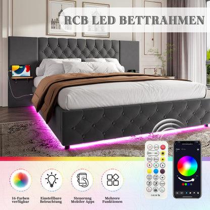 Bedora ágykeret széles fejtámlával, LED-világítással, USB-csatlakozóval és hidraulikus tárolóval | Sincere