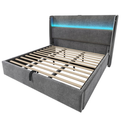 Hidrax modern hidraulikus ágy – magas fejtámlával, LED-világítással, USB/Type-C töltőkkel és tágas tárolóval | Sincere