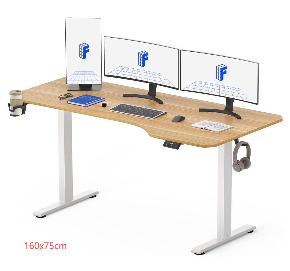 Elektromos magasságállítható íróasztal memóriafunkciós vezérléssel, pohár- és fejhallgatótartóval, két méretben és három színben