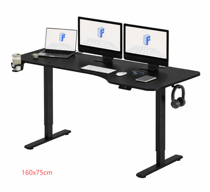Elektromos magasságállítható íróasztal memóriafunkciós vezérléssel, pohár- és fejhallgatótartóval, két méretben és három színben